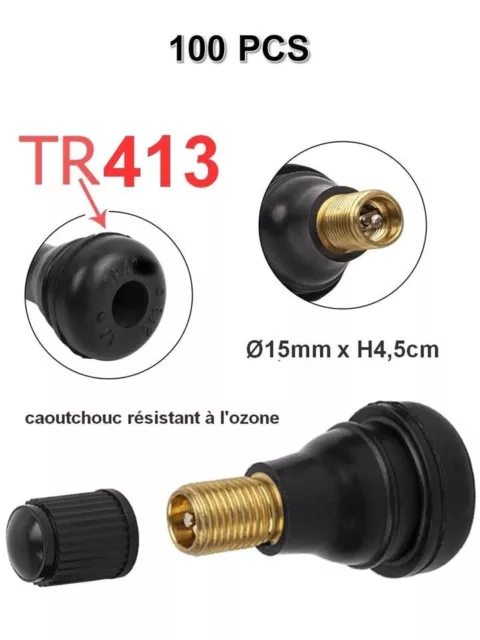 Lot de 100 Valves TR413 pour pneumatiques Tubeless voiture