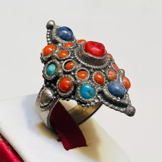 Ancient Edwardian Antique Ring Amazing Silver Natural colors Stones Rare Old