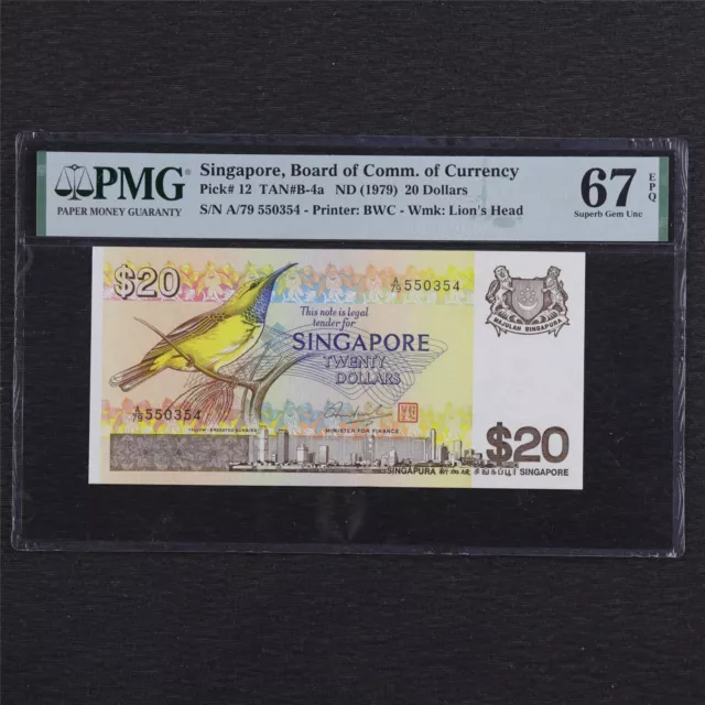 1979 Singapore Board of Comm.of Currency 20 Dollars Pick#12 PMG 67 EPQ UNC