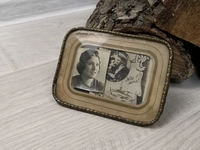 Vintage 1950 Brass Small Size Gorgeous Girl Photo Frame USSR Home Decor Frames