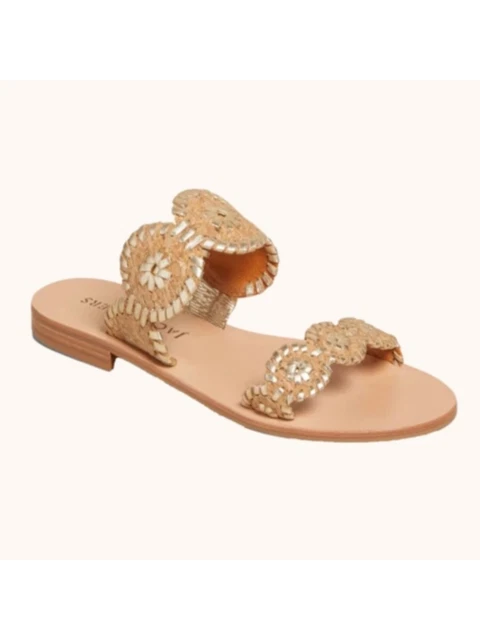 JACK ROGERS Womens Beige Whipstitched Lauren Slip On Leather Slide Sandals 6.5