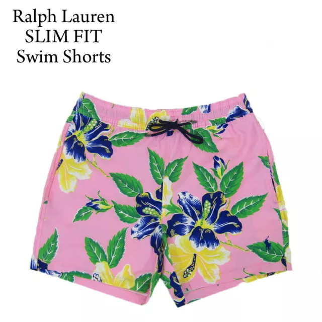 Polo Ralph Lauren Slim Fit Floral Aloha Swimsuit Swim Shorts Tropical Print Pink