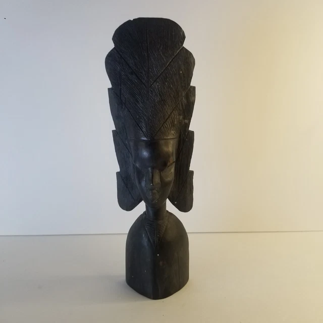 Vintage African Tribal Carved Wood  Bust Head Statue Art Handmade 12"