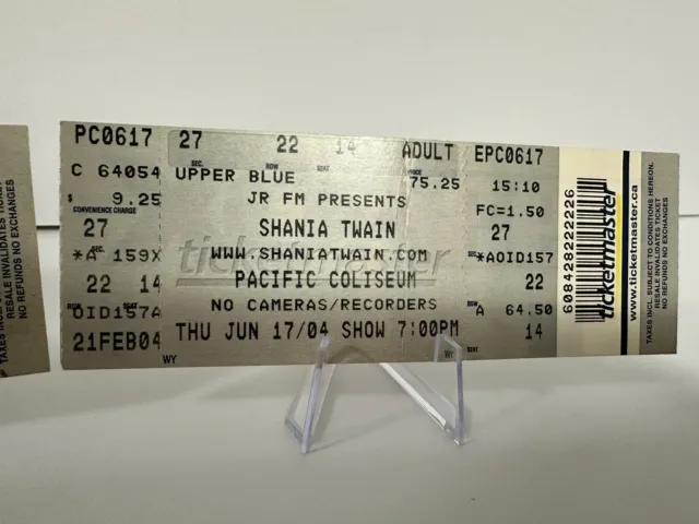 Shania Twain Concert Tickets June 17, 2004 Pacific Coliseum, Vancouver BC