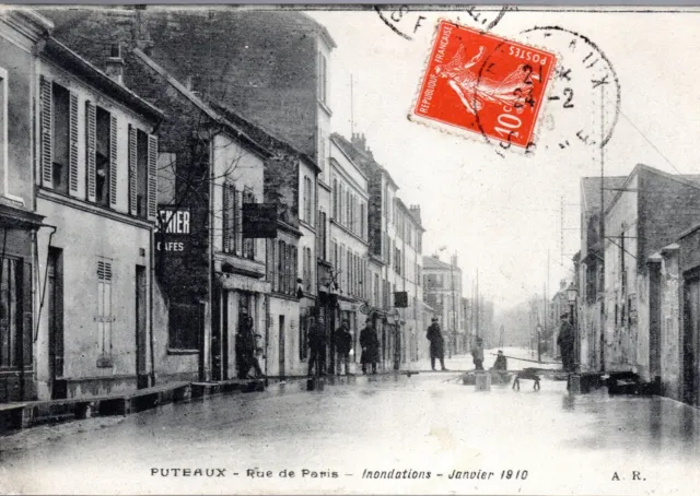 B4213+ Cpa 92 Puteaux Rue De Paris Flood January 1910