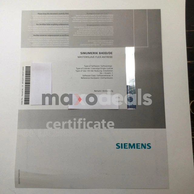 Siemens 6FC5251-0AC07-0AA0 Sinumerik License only 840D/DE New NMP