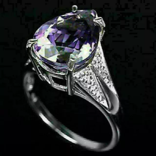 Ring Purple Amethyst White Sapphire Mined Gems Solid Sterling Silver N 1/2  US 7