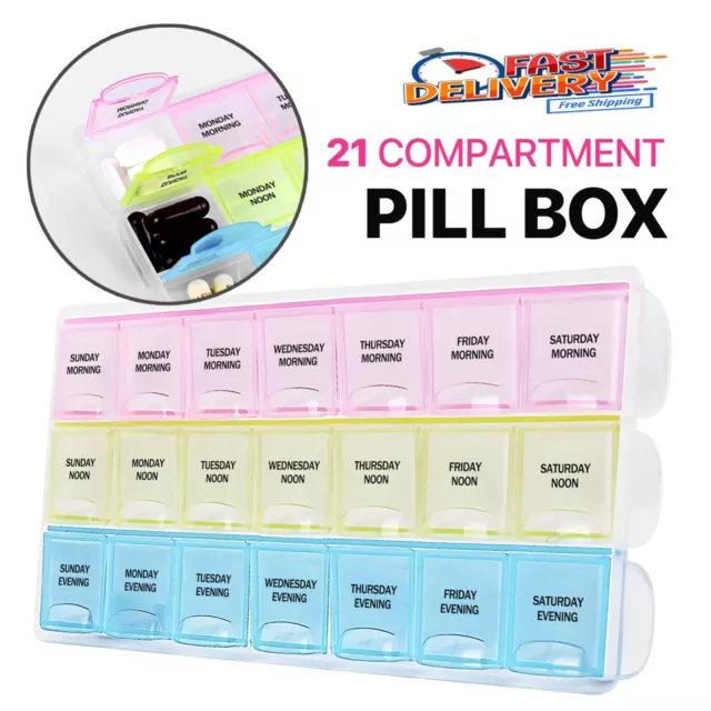 Weekly Pill Box 21 Slots Medicine Case Holder Storage Organizer Day Noon Evening