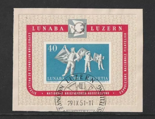 CH1951, "Nat. Briefm.-Ausst."LUNABA BL14 (FI11907),  29.09.1951(Luzern) Erstt.