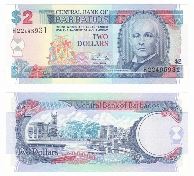 BARBADOS 2 Dollars Banknote (1998) P.54a - UNC