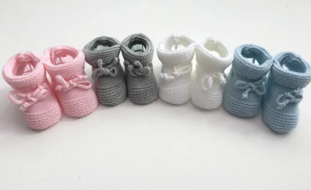 Baby Girls Boys Newborn Knitted Booties Soft Shoes White Grey Pink Blue