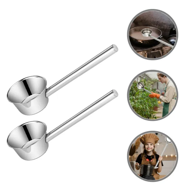 2pcs Stainless Steel Water Ladle Hotel Canteen Handle Water Spoon Garden