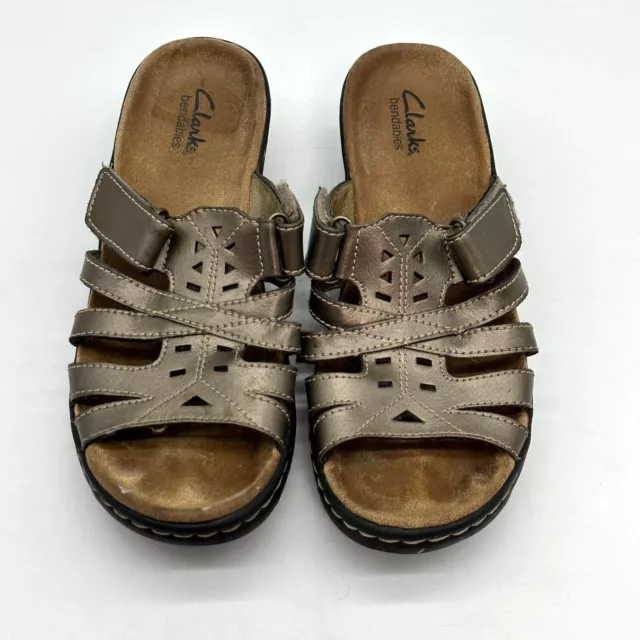 Clarks Bendable Womens Sandals Wedge Slip On Metallic Bronze Strappy  Size 7.5 M