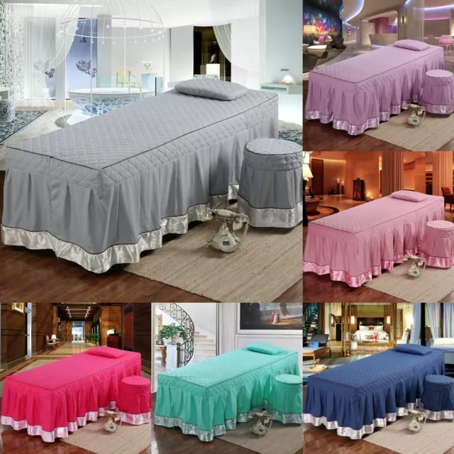 Beauty Salon Massage Bed Cover Quilted Table Skirt Valance Sheet Face Hole