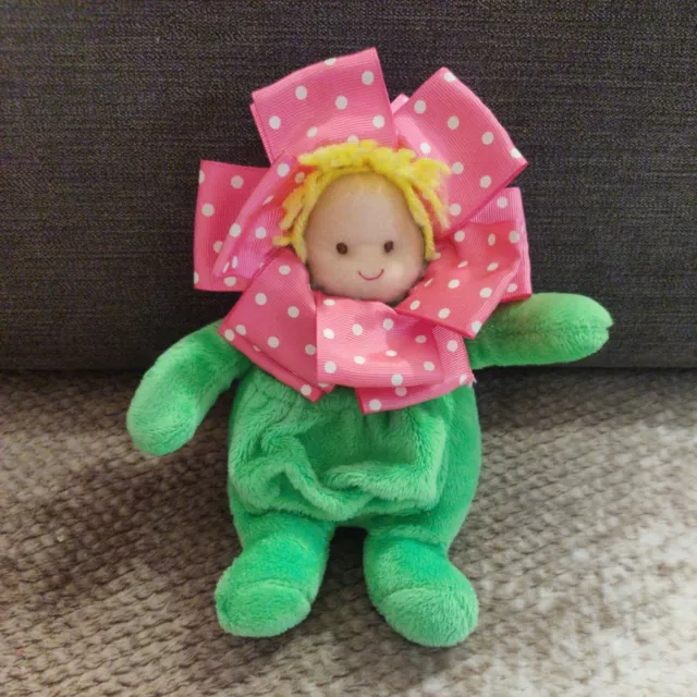Mud Pie Pink & Green Flower Baby Plush Doll Security Toy Lovey