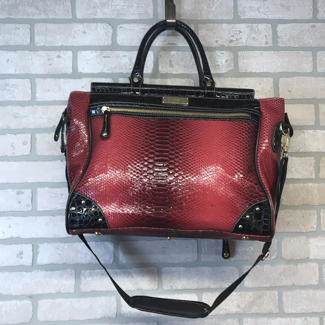 Samantha Brown Faux Croc -Embossed Large "Doctor's Tote" Burgundy & Black
