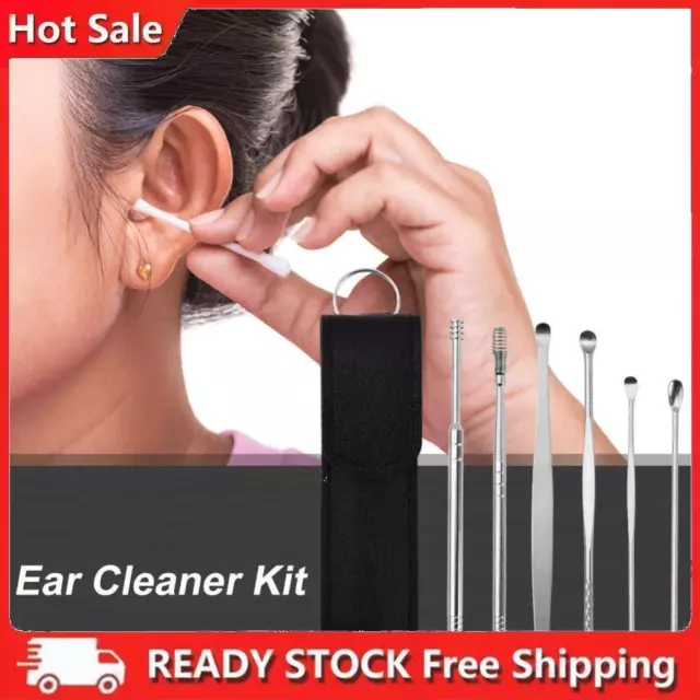 Stainless Steel Ear Cleaner Wax Removal Tool Kit Ear Pick Set (Black)