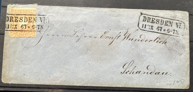 Sachsen MiNr. 15 als EF auf Brief - mit Achteck-Ortsstempel! Dresden!