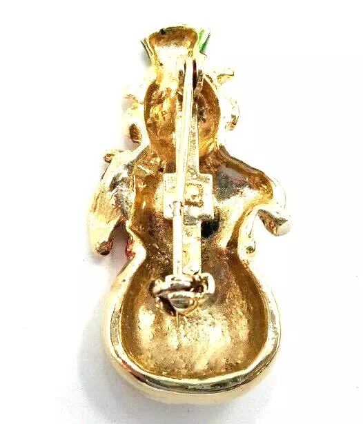 Vintage 1980's Gold Tone 1.5" Heavy  Christmas Snowman Brooch Pin 3