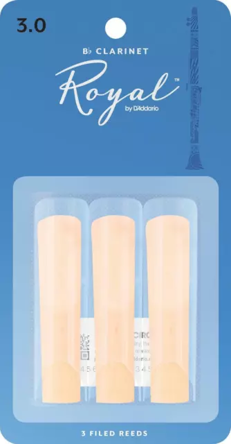 Rico Royal Bb Clarinet Reeds, Strength 3.0, 3-pack