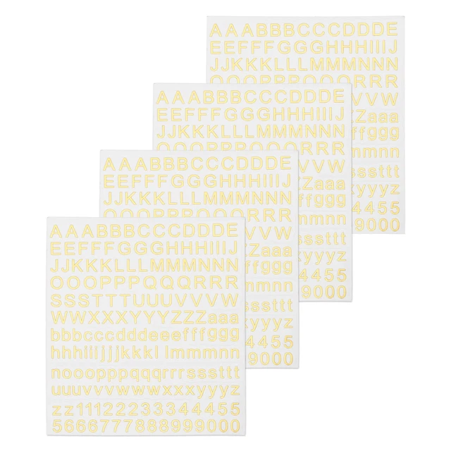 4 SHEETS ALPHABET Letters Number Resin Stickers A to Z 1 to 9 Gold