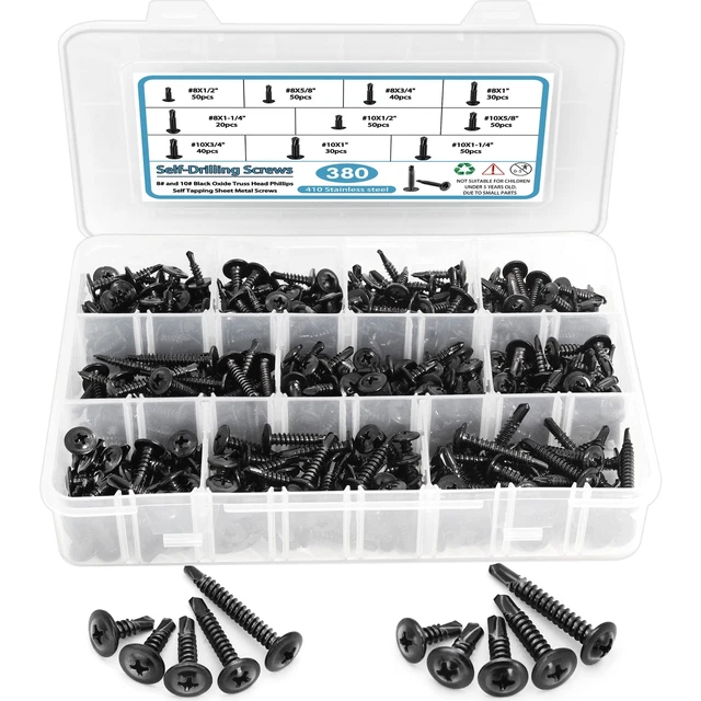 410 Tornillos de acero inoxidable autogolpe para metal, kit surtido de 380 PIEZAS