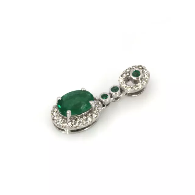 0.6 ctw Natural Emerald & Diamond Solid 14k White Gold Oval Halo Pendant 0.71" L