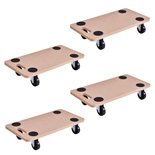 Costway 4pc 440lbs Platform Dolly Rectangle Wood Utility Cart Wheeled Moving