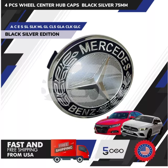 MERCEDES BENZ C 4pc WHEELS CENTER CAPS  EMBLEM 75MM