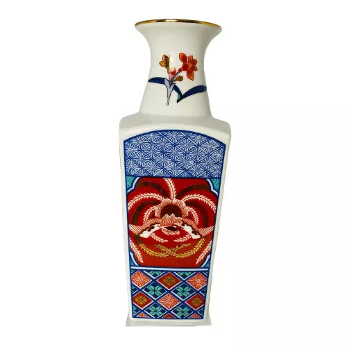 Japanese Oriental White Porcelain  Flower Floral  Hand Painted Design Vase M382