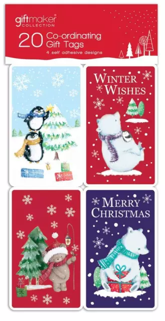 Pack of 20 Coordinating Cute Bears Design Self Adhesive Christmas Gift Tag