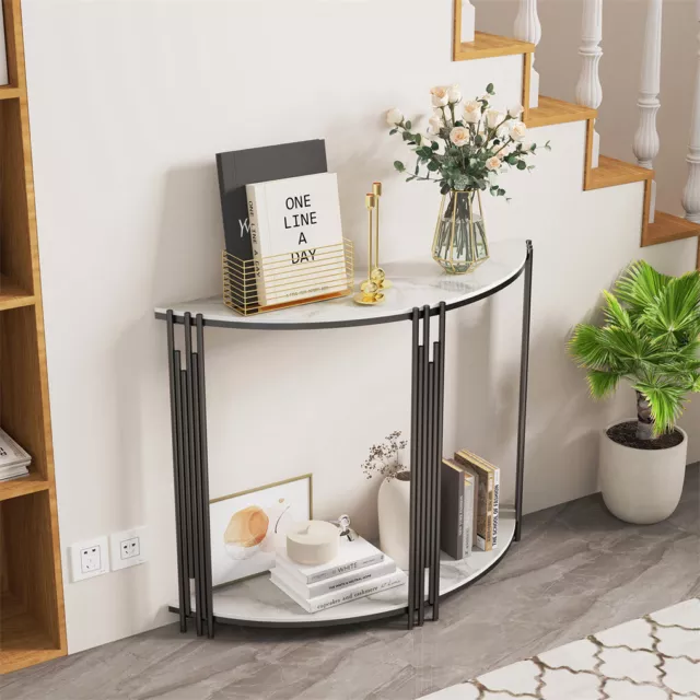 Console Table 2-tier Bedside Sofa Table With Marble Tabletop Hallway Furniture 3