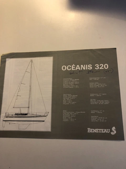Océanis 320 BENETEAU 1987  Bateau Voilier catalogue publicitaire vintage C30