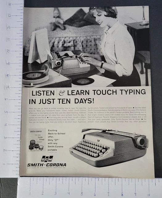 1961 Smith-Corona Type Writers. Vintage B/W Print Ad.