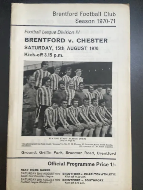 Brentford v Chester(Division 4 70/1) 15/8/70 + Football League Review