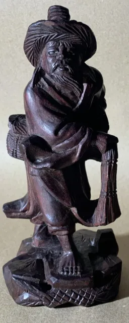Vintage Chinese Hand Carved Wood Fisher Man Figurine Statue