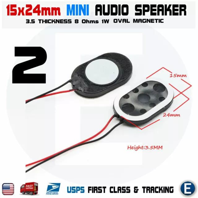 2pcs Speaker Oval 15x24mm Dia 8 Ohm 1W 2-Wire Mini Micro Audio Magnetic Arduino