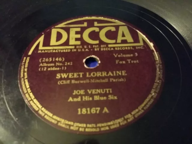 Joe Venuti & His Blue Six - Decca 18167 - Dulce Lorraine / Doin' Uptown Lowdown
