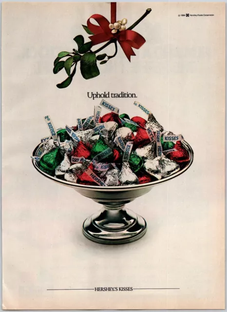 PRINT AD 1985 Hersheys Kisses Uphold Tradition Mistletoe Christmas 8x11