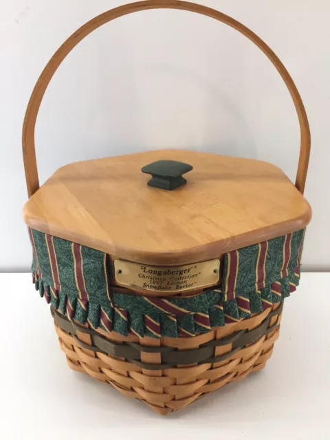 Longaberger 1997 Christmas Collection Snowflake Basket W/Liner Protector Lid