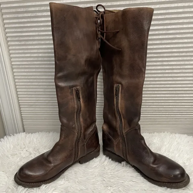 Bed Stu Manchester II Teak Rustic Leather Riding Boots Tall Lace Up back sz 6 3