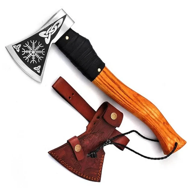 Custom Hand Forged Carbon Steel Viking Axe with Rose Wood Shaft handle hatchet
