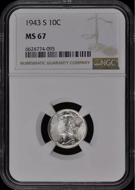 :1943-S 10C Winged Liberty Head Or Mercury Dime Ngc Ms67 Low Pop Highest Grades