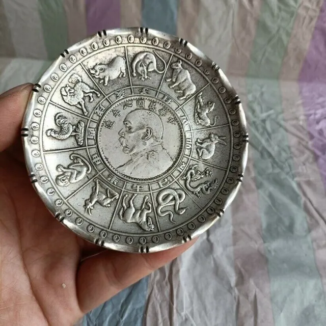 Exquisite Old Chinese tibet silver handcarved Zodiac plate