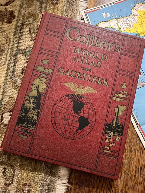 Collier's World Atlas and Gazetteer Old Maps 1940 HARDCOVER Color Black & White