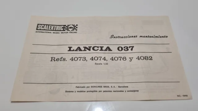 Lancia 037 4073 4074 4076 4082 Scalextric Exin Instrucciones Originales