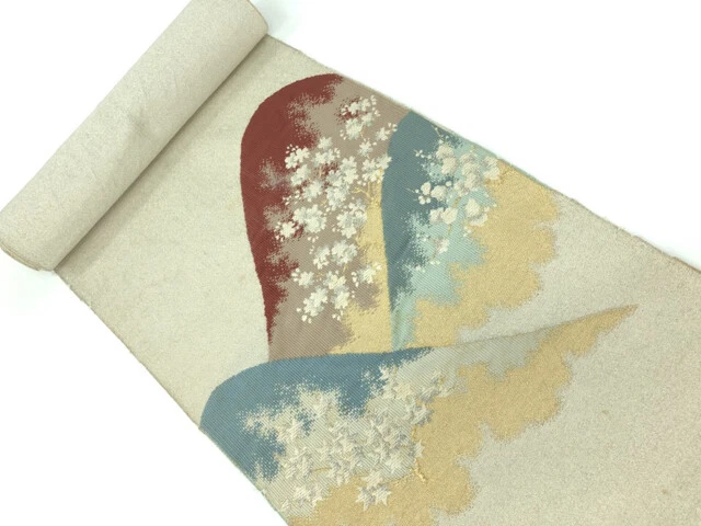 6527930: Japanese Kimono / Antique Bolt For Nagoya Obi / Woven Mountain & Flower