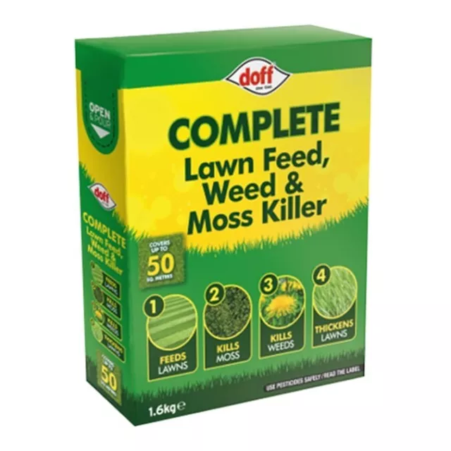 Doff 4in1 Complete Feed,Weed & Mosskiller 1.6kg Covers up to 50m2 Feeds the Lawn