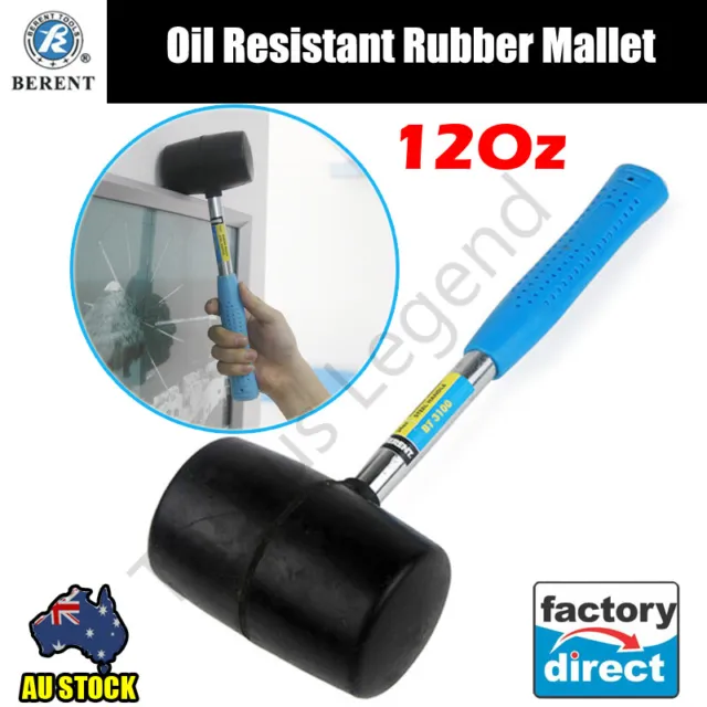 12Oz Oil Resistant Rubber Mallet Chromed Steel Tubular Handle Soft Faced Hammer