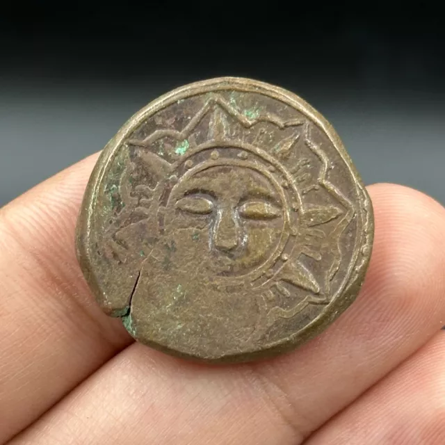 Very Unique Ancient Bronze Coin With Very Rare Sun Image